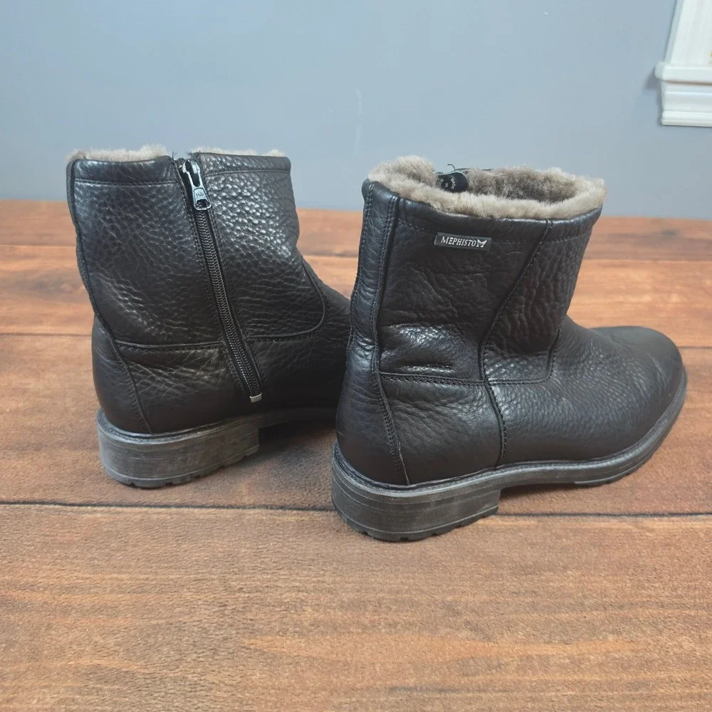 Mephisto Leonardo Leather Fur Lined Boots 10.5 Black Excellent Shearling Lined
